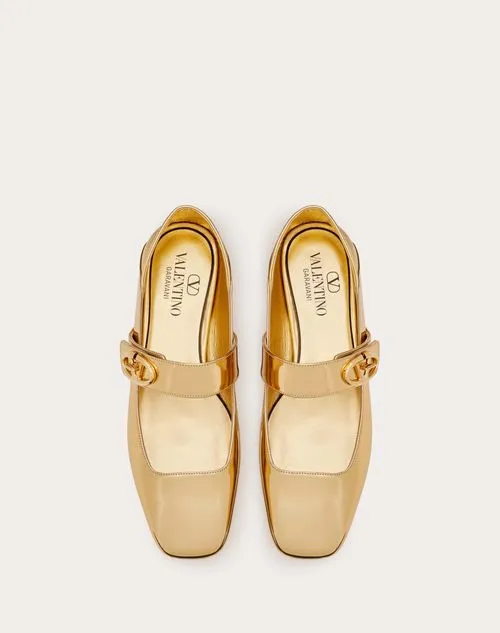Mary-Jane Vlogo Locker Ballerina In Mirrored Calfskin