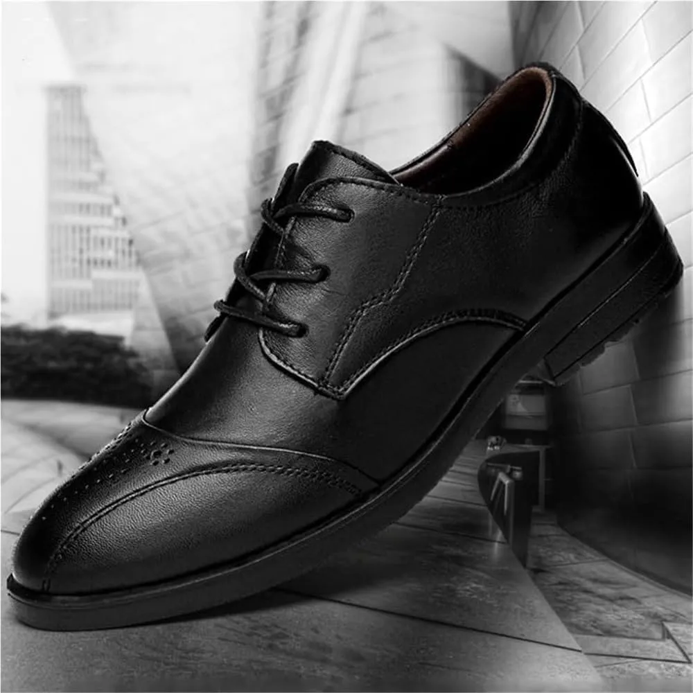 Men's Black Leather Oxford Shoes - Genuine Leather Lace-Up Dress Shoes for Formal and Business Wear