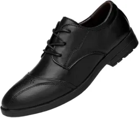 Men's Black Leather Oxford Shoes - Genuine Leather Lace-Up Dress Shoes for Formal and Business Wear