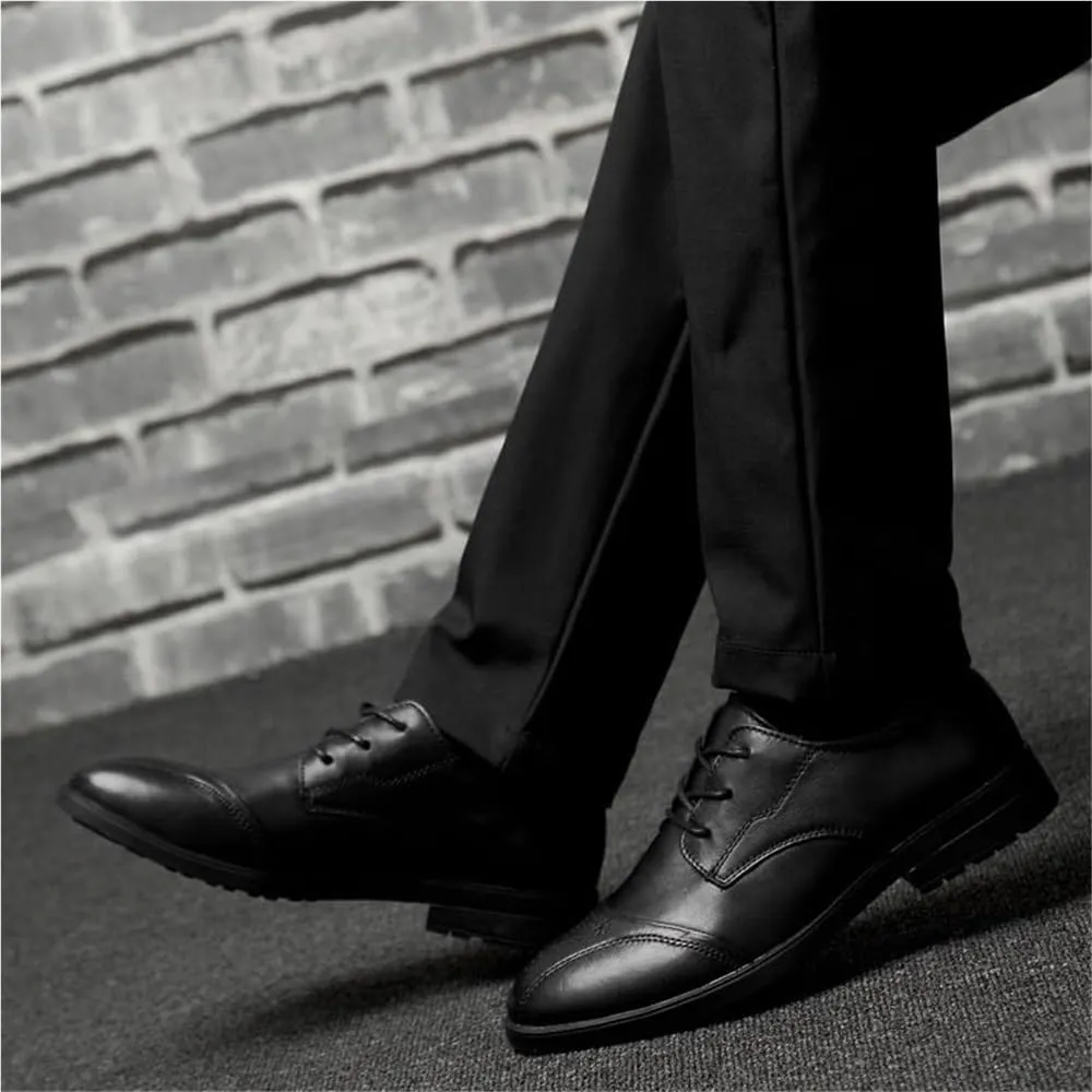 Men's Black Leather Oxford Shoes - Genuine Leather Lace-Up Dress Shoes for Formal and Business Wear