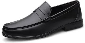 Men's Genuine Leather Platform Slip-On Leather Dress Shoes Casual Business Oxford Shoes for Men