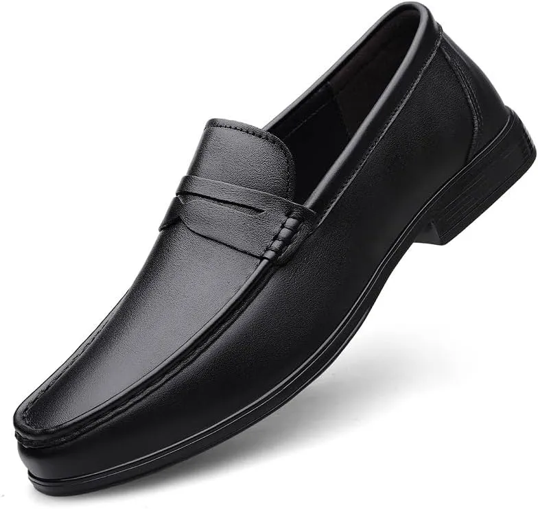 Men's Genuine Leather Platform Slip-On Leather Dress Shoes Casual Business Oxford Shoes for Men