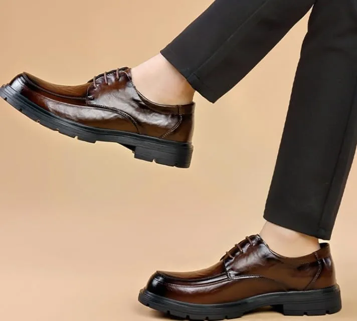 Mens Round Toe Leather Dress Shoes Genuine Leather British Style Business Casual Wedding Office Formal Commuting