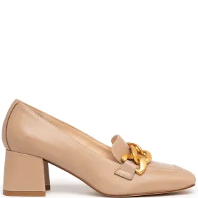 NeroGiardini Cream Leather Block Heel Loafers6