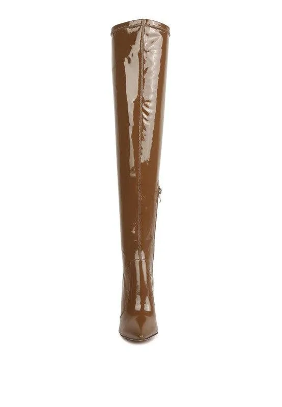 Noire Thigh High Long Boots In Patent Pu