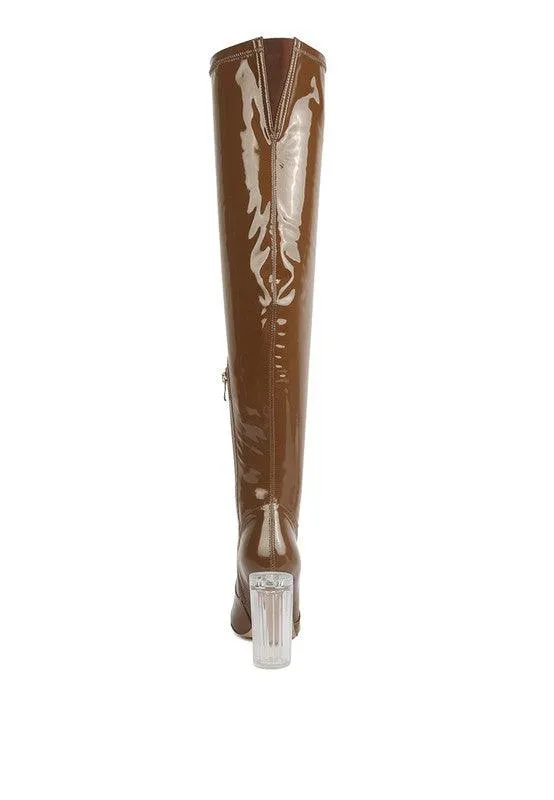 Noire Thigh High Long Boots In Patent Pu