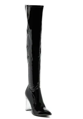 Noire Thigh High Long Boots In Patent Pu