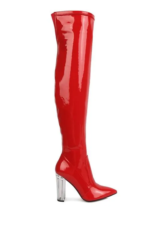 Noire Thigh High Long Boots In Patent Pu