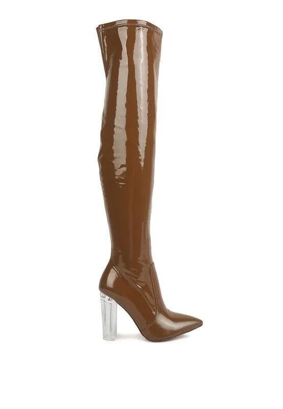 Noire Thigh High Long Boots In Patent Pu