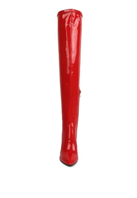 Noire Thigh High Long Boots In Patent Pu
