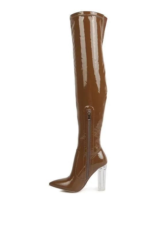 Noire Thigh High Long Boots In Patent Pu