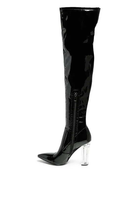 Noire Thigh High Long Boots In Patent Pu