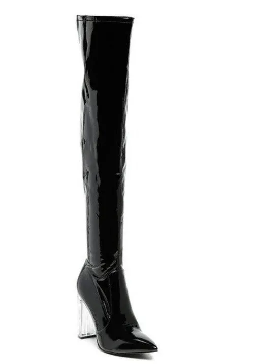 Noire Thigh High Long Boots In Patent Pu