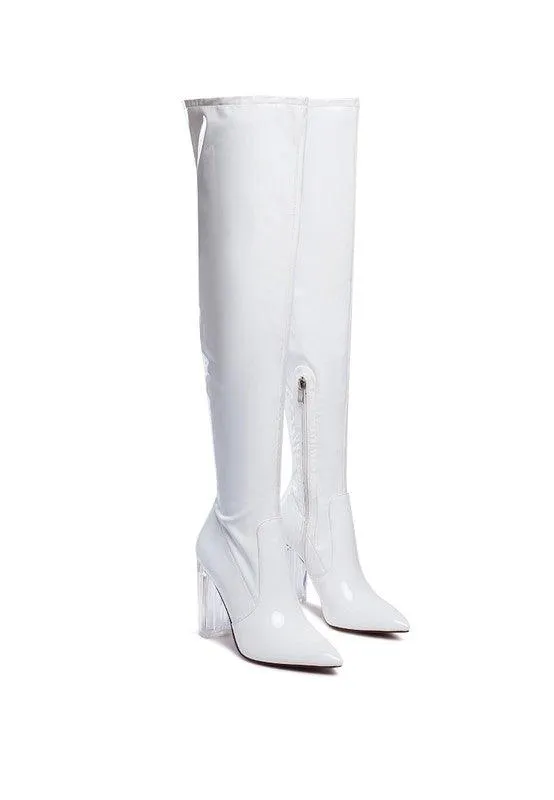 Noire Thigh High Long Boots In Patent Pu