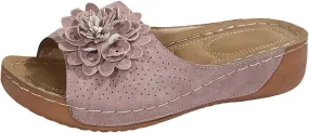 Orthopedic Sandals for Women 2025 Chic Flowers Arch Support Fish Mouth Open Toe Leather Slippers Wedge Platform Sandal