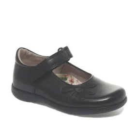 Petasil Bonnie - Black Leather Riptape School Shoe