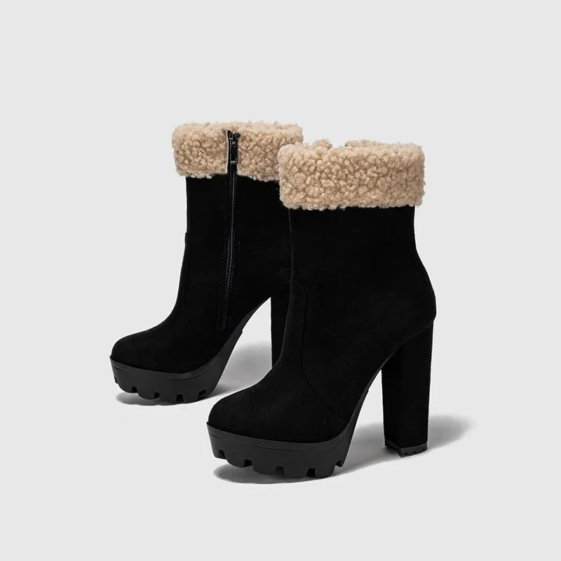 Platform Bootie with Zipper Wool Women's Boots