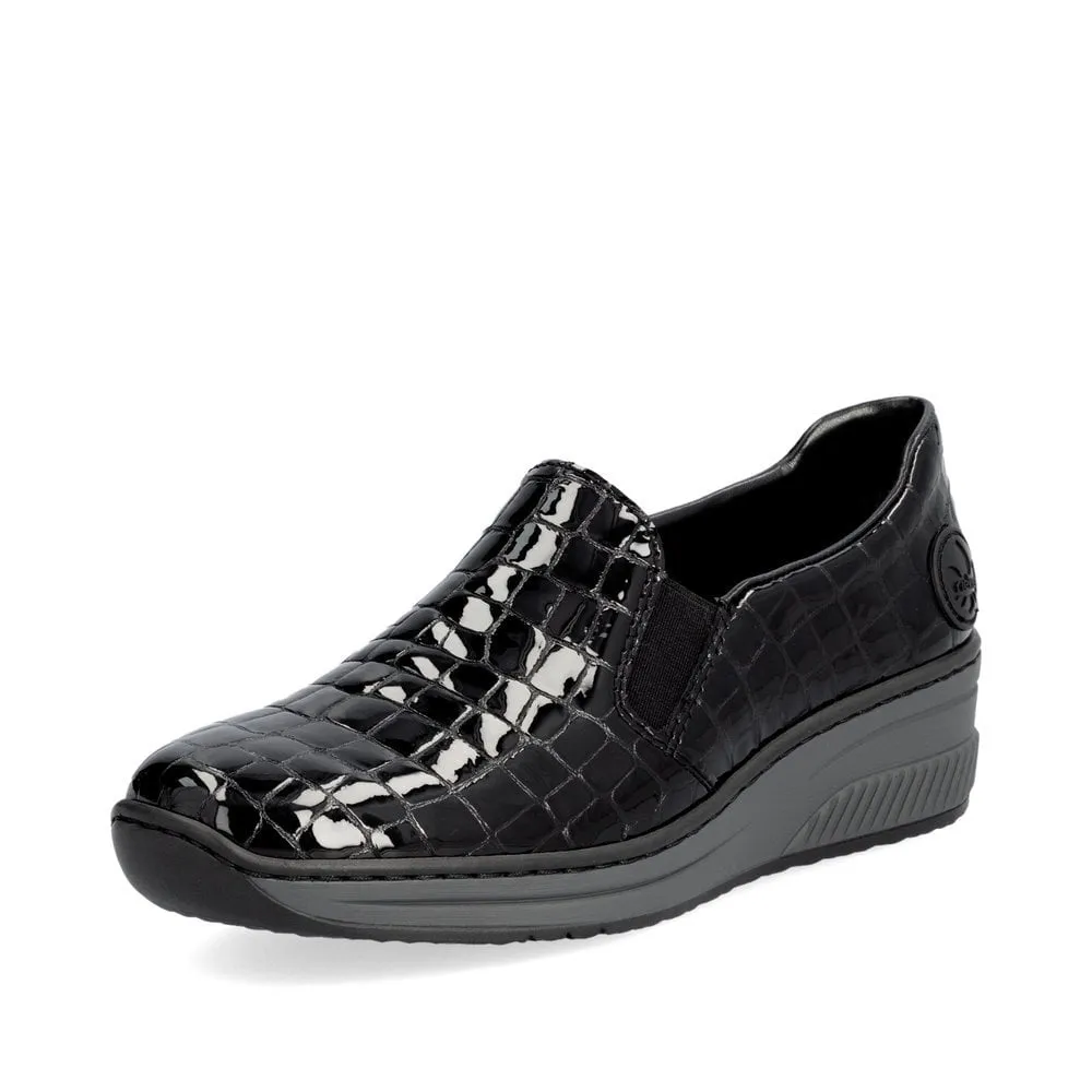 Rieker 48752 BLACK  Patent Croc Slip on shoe 48752-00