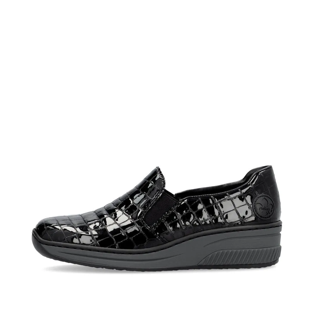 Rieker 48752 BLACK  Patent Croc Slip on shoe 48752-00