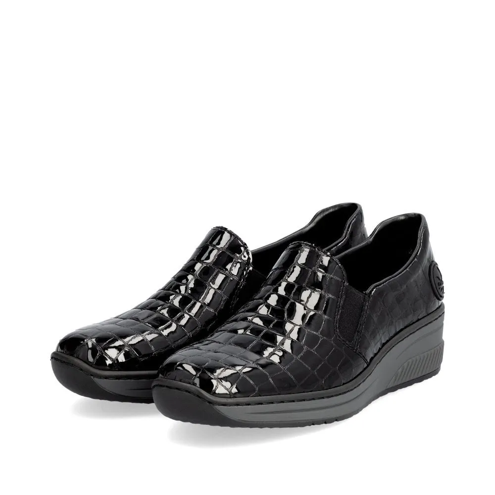 Rieker 48752 BLACK  Patent Croc Slip on shoe 48752-00