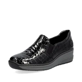Rieker 48752 BLACK  Patent Croc Slip on shoe 48752-00