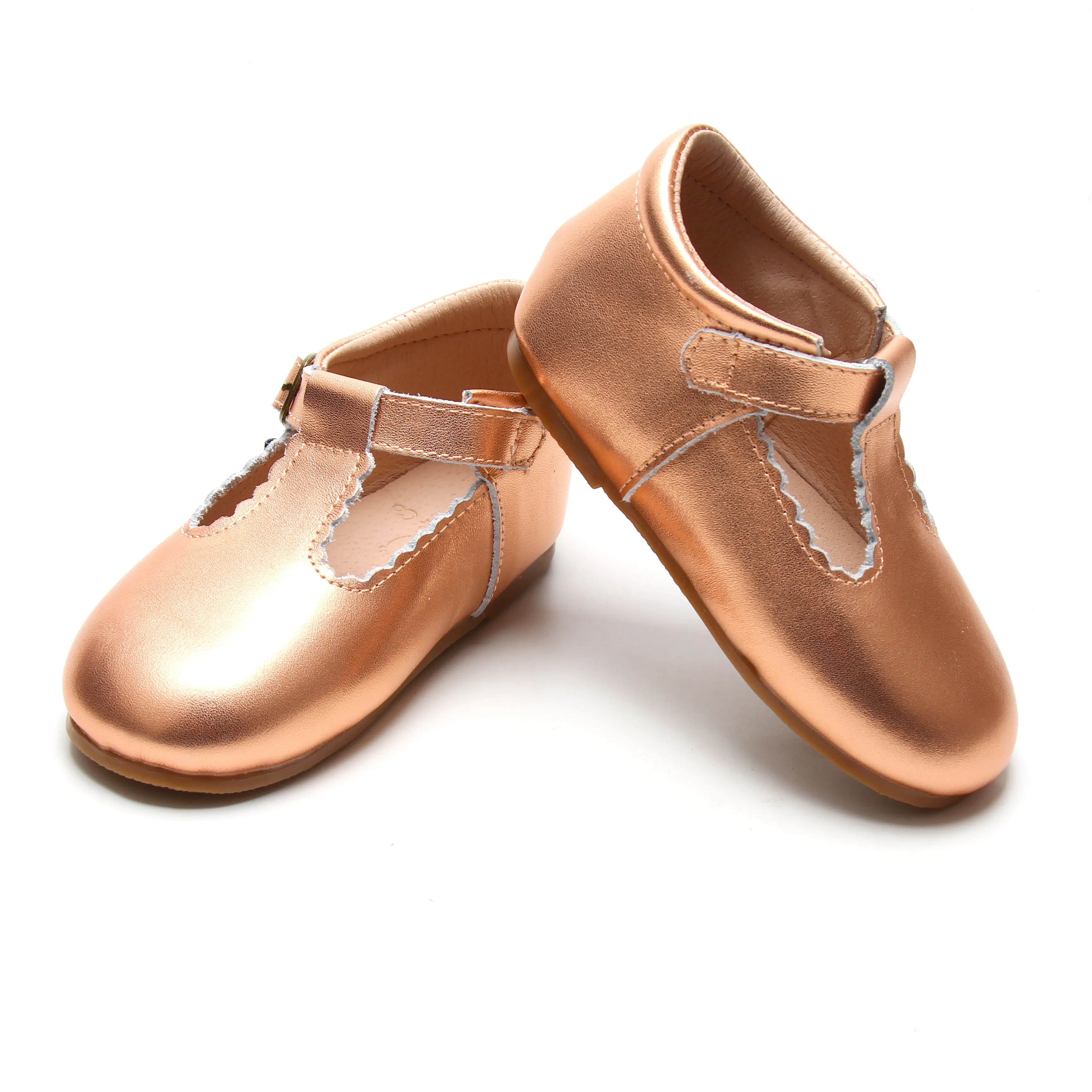 Riley T-Straps - Scalloped - Rose Gold