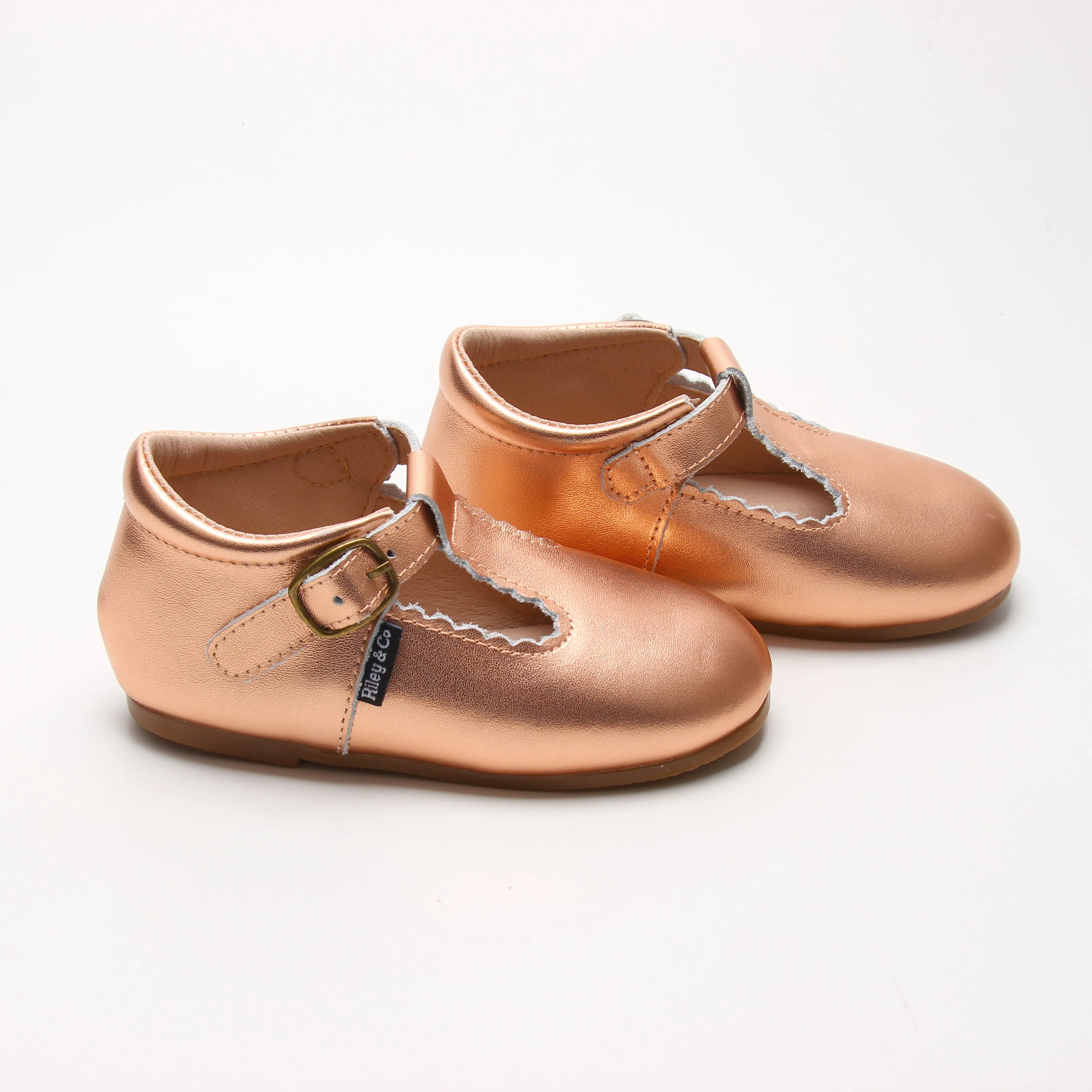Riley T-Straps - Scalloped - Rose Gold
