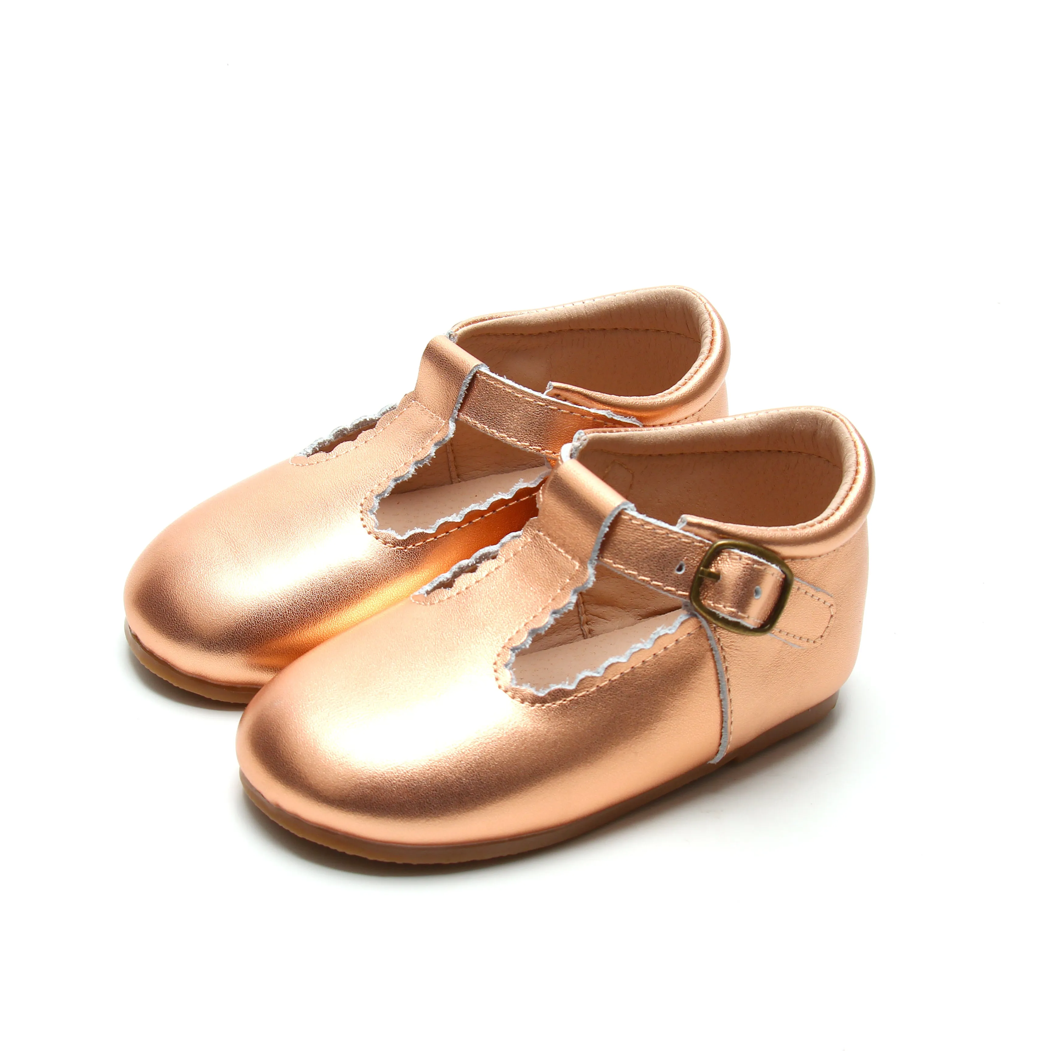 Riley T-Straps - Scalloped - Rose Gold