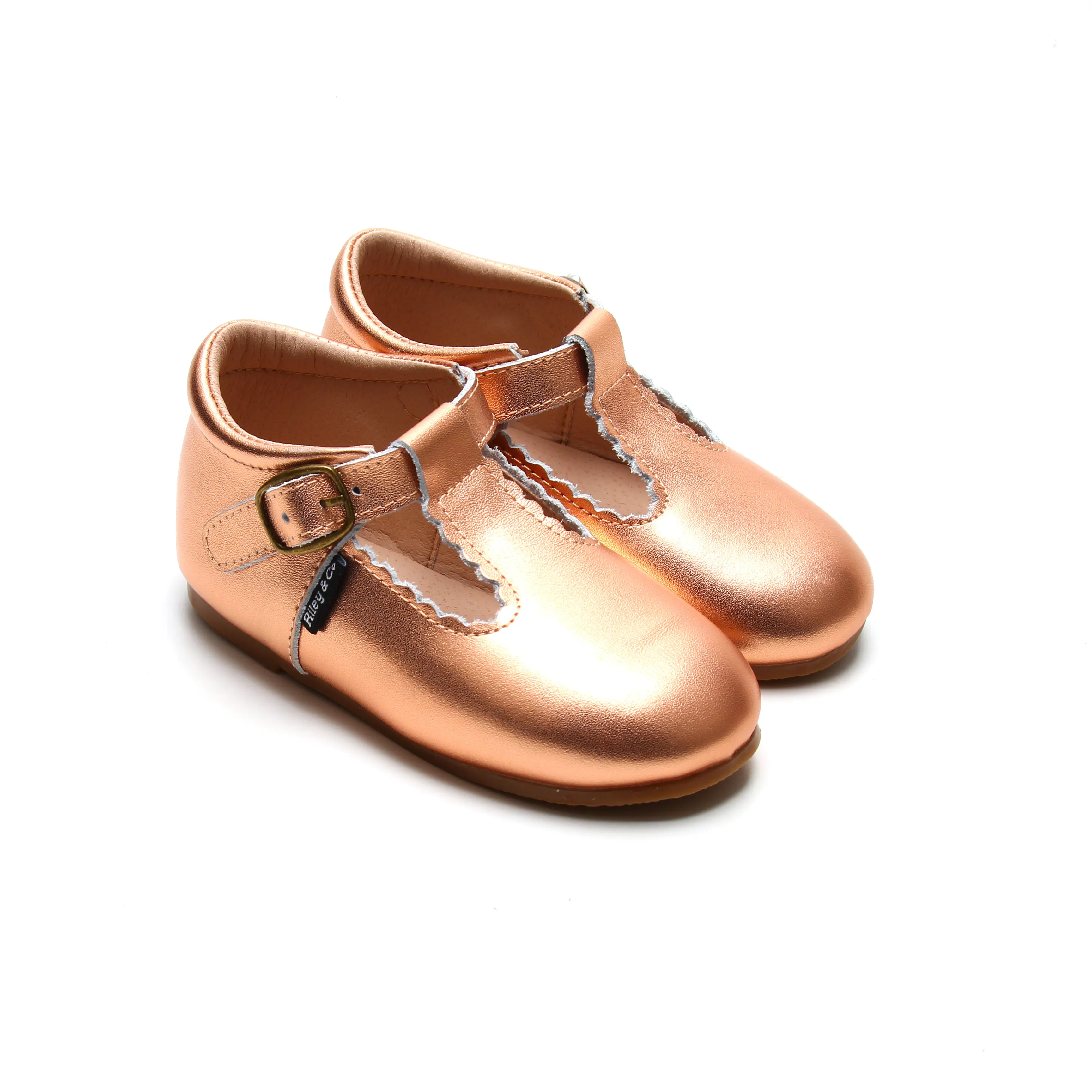 Riley T-Straps - Scalloped - Rose Gold