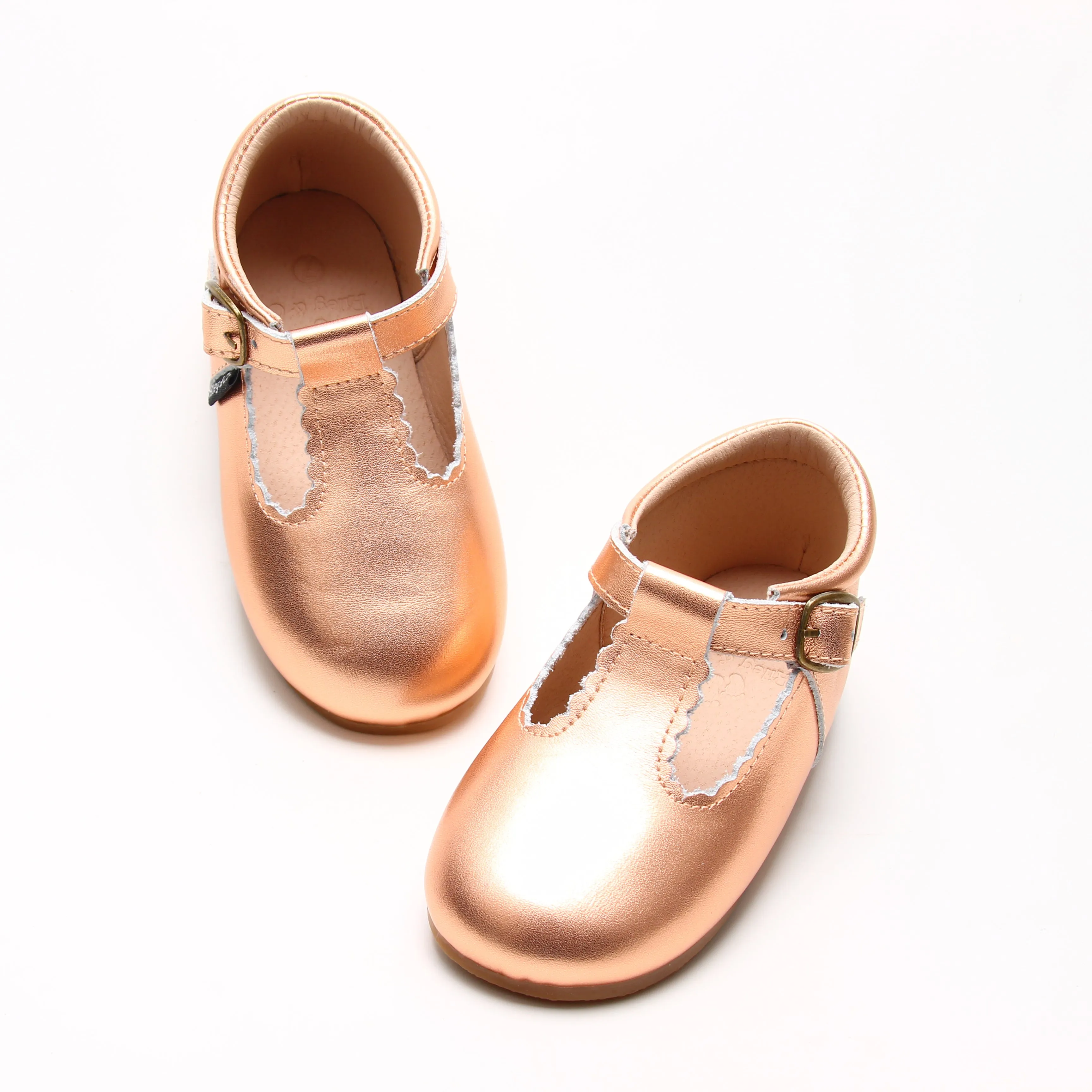 Riley T-Straps - Scalloped - Rose Gold