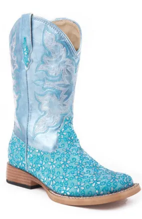 Roper Childrens Turquoise Floral Bling Square Toe Boots Style 09-018-1901-0027