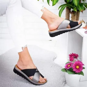 Sandals for Women Casual Summer Orthopedic Correction Leather Ring Toe Casual Bunion Slippers Flat Shoes Casual Beach Sandals Flat Heel Flip Flops,Black,US7.5/EU39