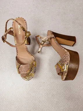 Sandals Heels Block By Aldo In Snakeskin Print, Size:8