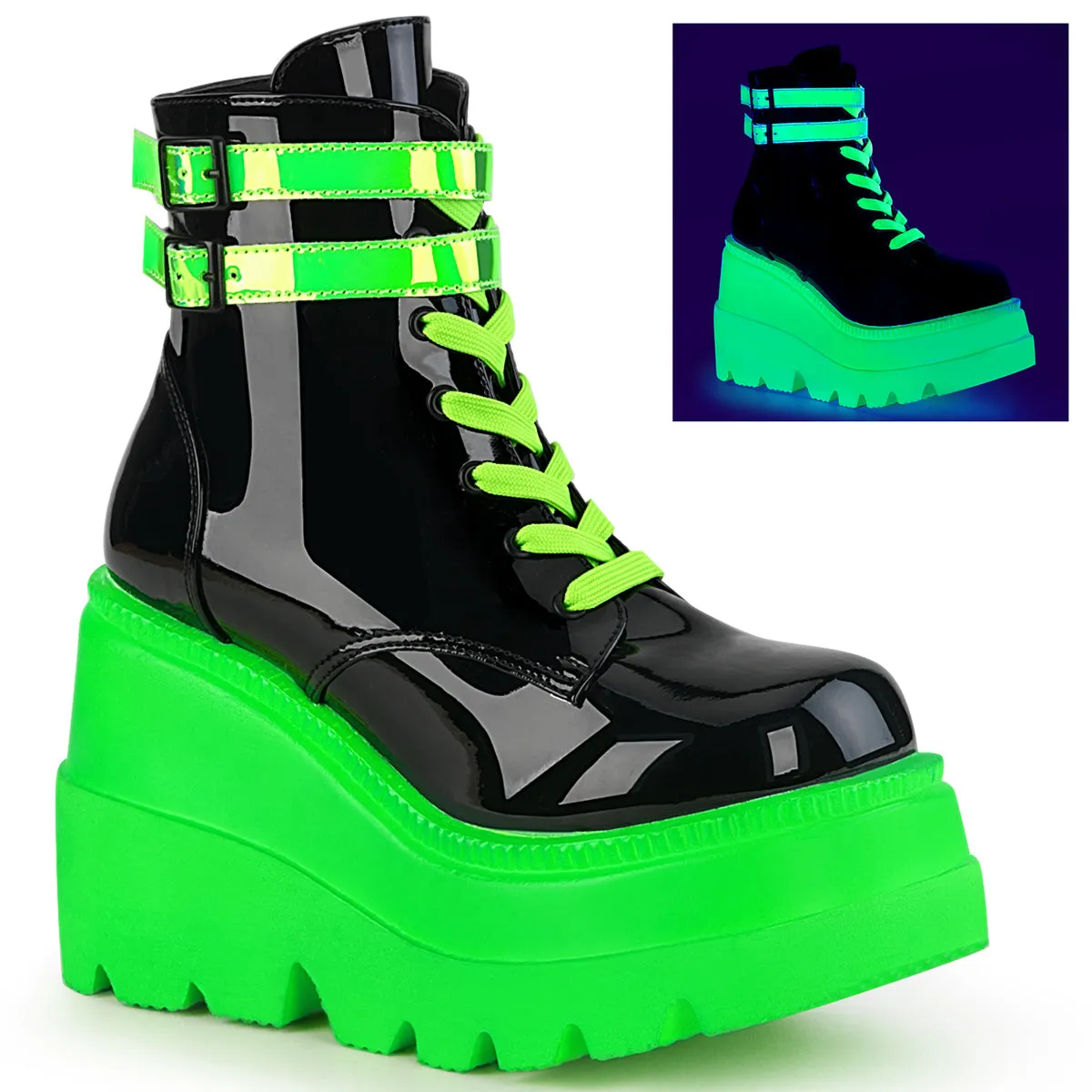 SHAKER-52 DemoniaCult Black/Green Sexy Women's Ankle Boots (Alternative Footwear)