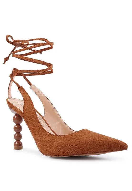 Spiced Faux Suede Cut Out Heel Laceup Sandals