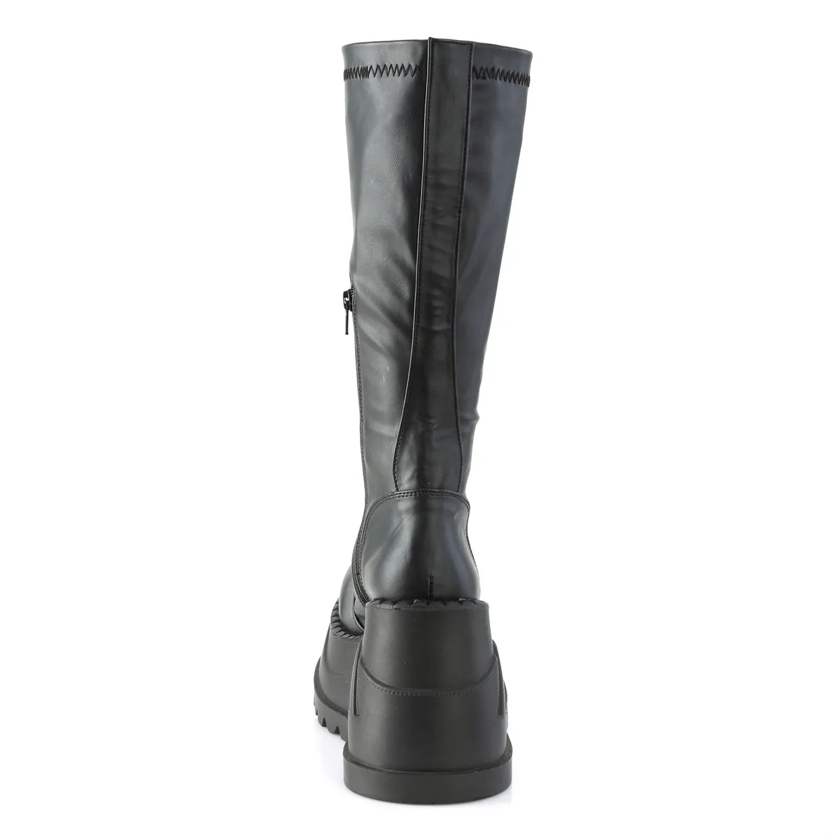 STOMP-200 DemoniaCult Black Stretch Vegan Leather Sexy Women's Mid-Calf & Knee High Boots (Alternative Footwear)
