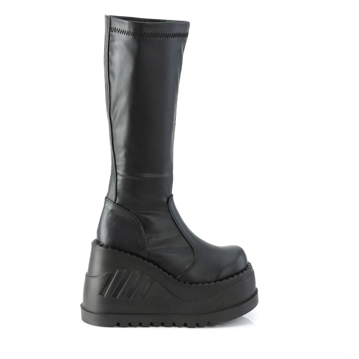 STOMP-200 DemoniaCult Black Stretch Vegan Leather Sexy Women's Mid-Calf & Knee High Boots (Alternative Footwear)