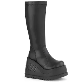 STOMP-200 DemoniaCult Black Stretch Vegan Leather Sexy Women's Mid-Calf & Knee High Boots (Alternative Footwear)