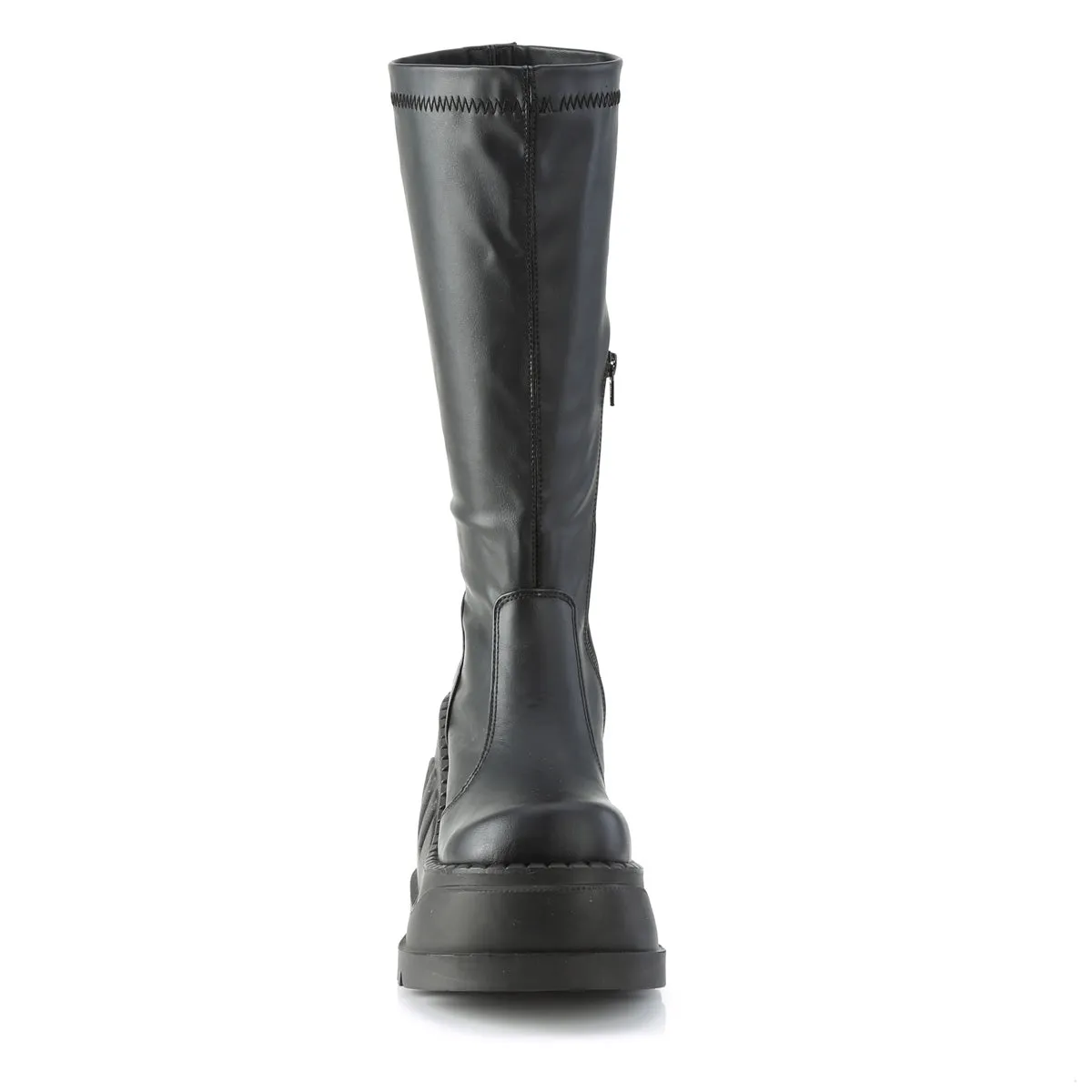 STOMP-200 DemoniaCult Black Stretch Vegan Leather Sexy Women's Mid-Calf & Knee High Boots (Alternative Footwear)
