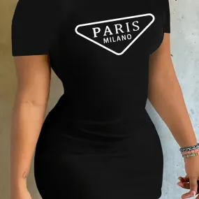 Summer Women's PARIS Letter Print Casual Mini Dress