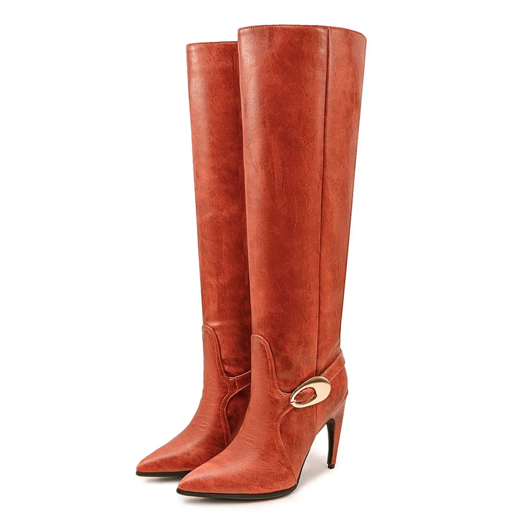 Trend4us Women's Chic Vintage Pointed Knee-High Boots