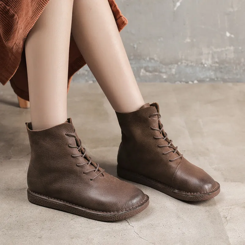 Winter Autumn Comfortable Soft Leather Lace-Up Boots