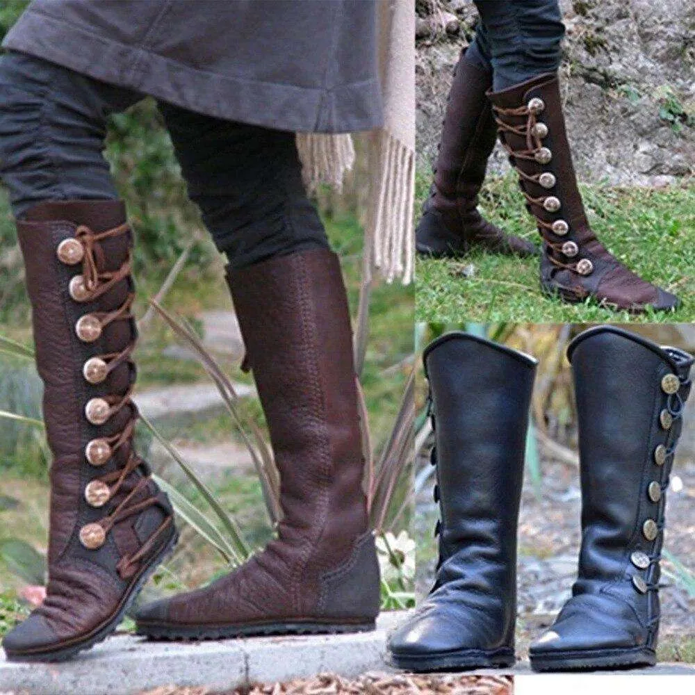 Women Round Toe Button Boots