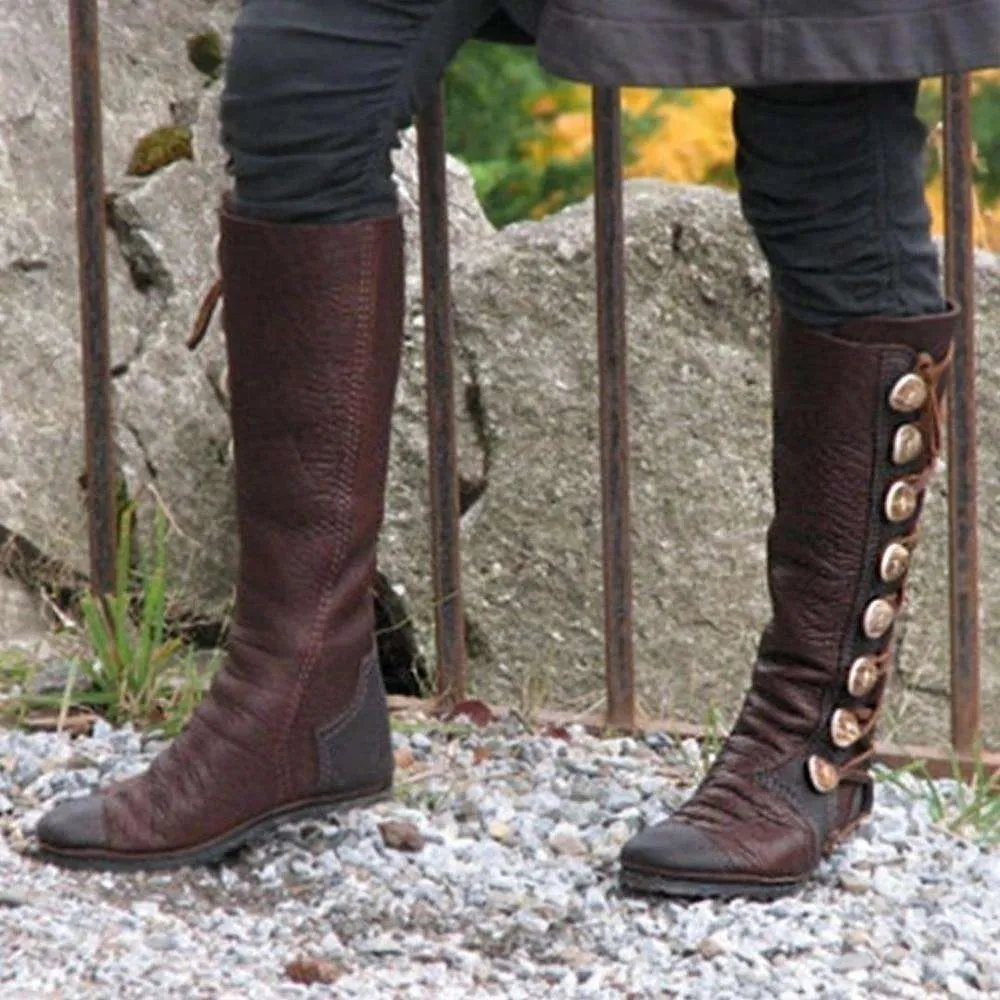 Women Round Toe Button Boots