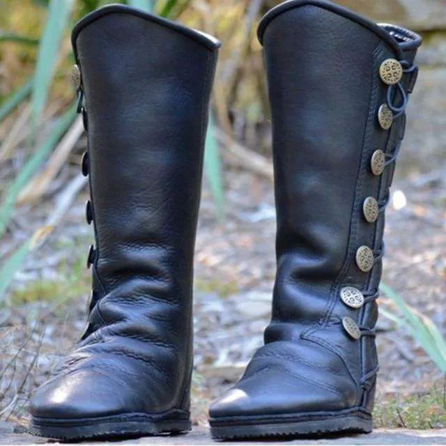Women Round Toe Button Boots