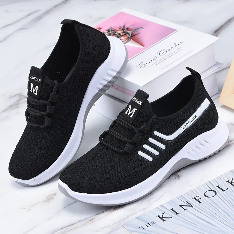 Women Sneakers Sports Shoes Ladies Flat Trainers Platform Woman Femme Dames Breathable Black Mujer Tenis Feminino
