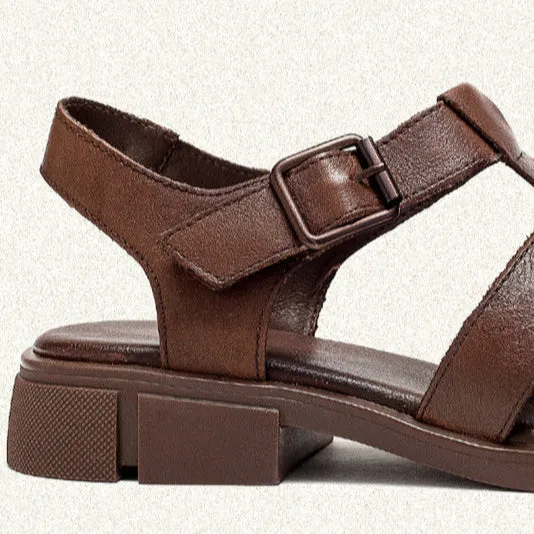Women's Closed Toe Leather Flat Fisherman Shoes Sandals