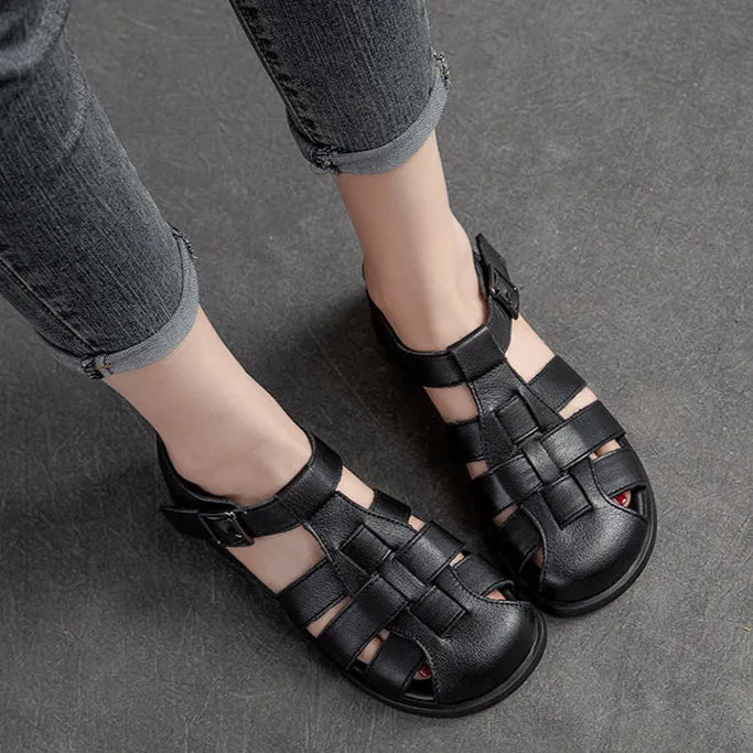 Women's Closed Toe Leather Flat Fisherman Shoes Sandals