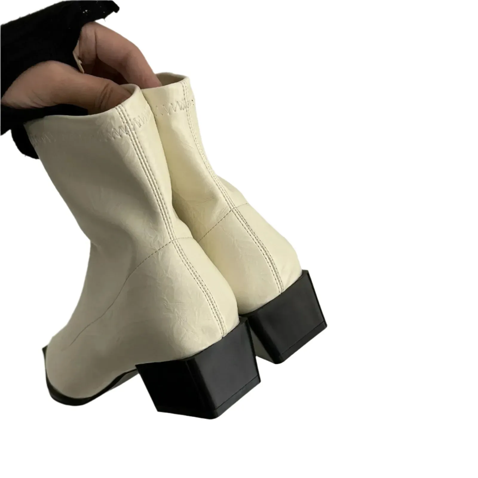 Women's Fashion Ankle Boots - Pointed Toe, Square Low Heel, Casual Winter Footwear