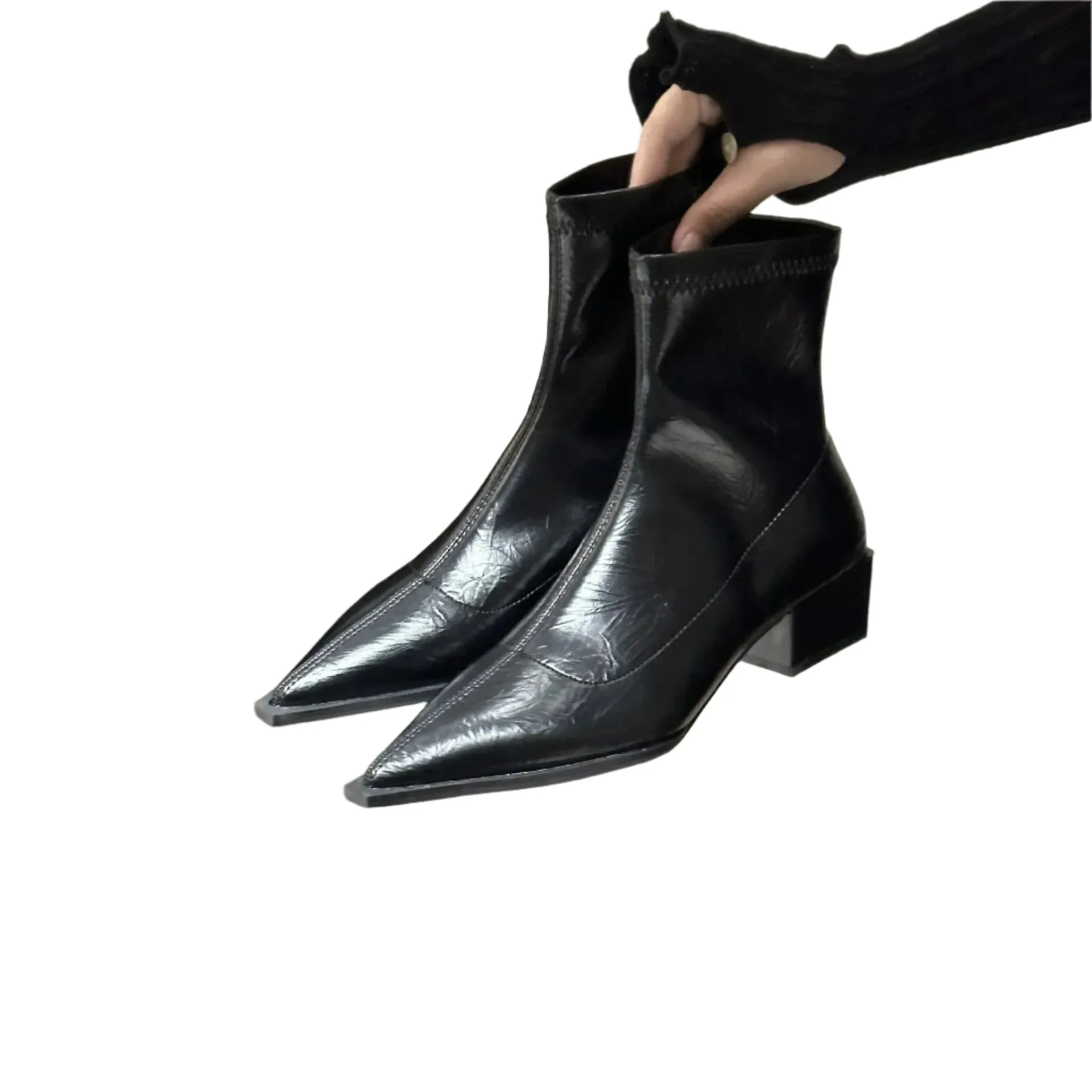 Women's Fashion Ankle Boots - Pointed Toe, Square Low Heel, Casual Winter Footwear